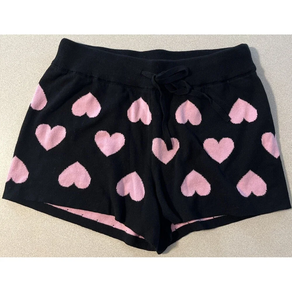 BEACH RIOT Balboa Knit Shorts Black Baby Pink Hearts NEW Size Small - Picture 1 of 4